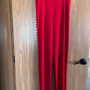 Wear Abouts Sz MT Bead-Embellished Red Stretch Knit Pants